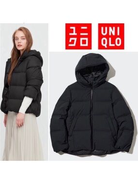 UNIQLO Women's Black Hooded Down Puffer Coat